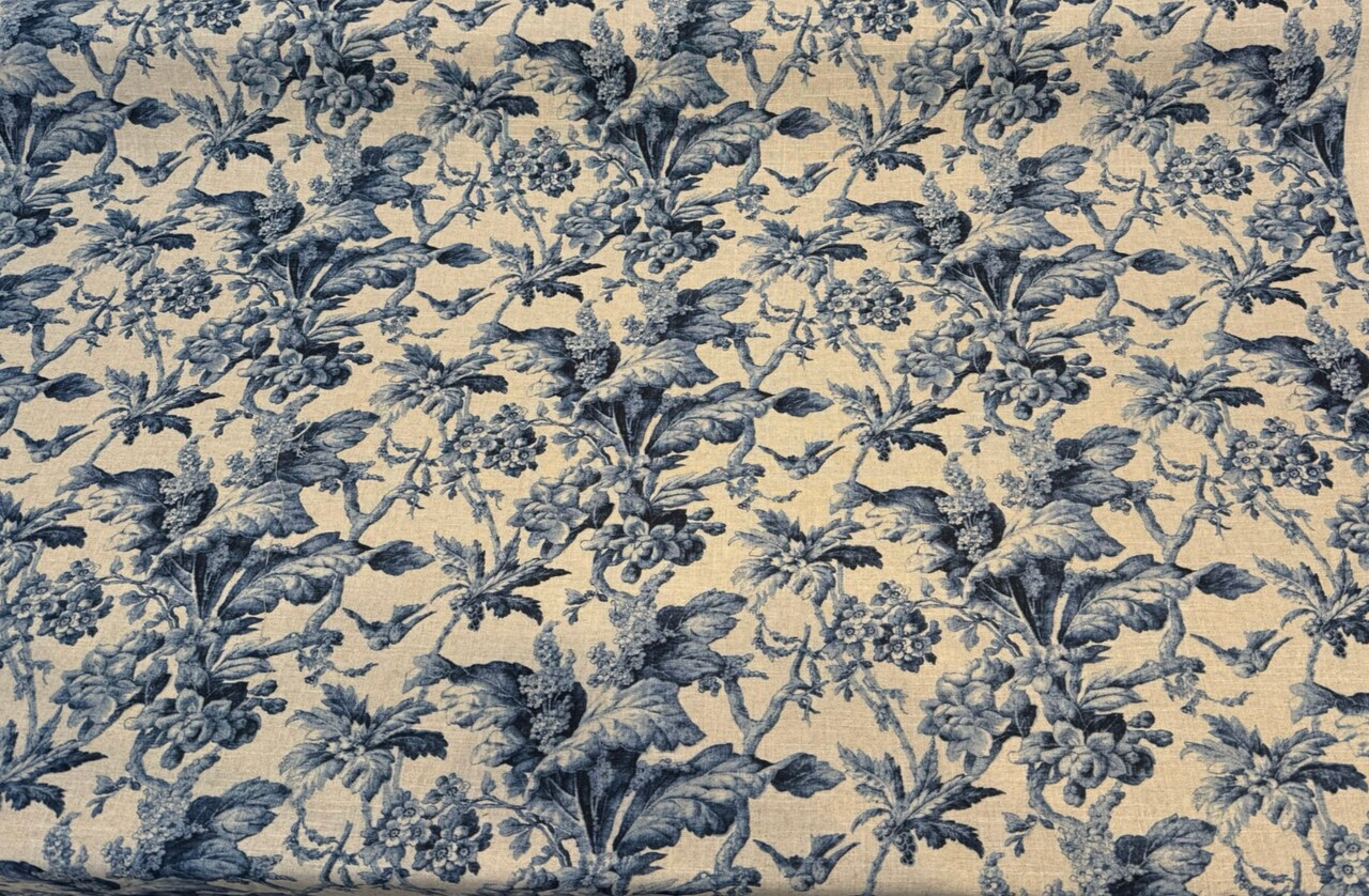 1 Yard Blue Midnight Floral Linen Blend Upholstery Drapery Fabric 54 Inches Wide